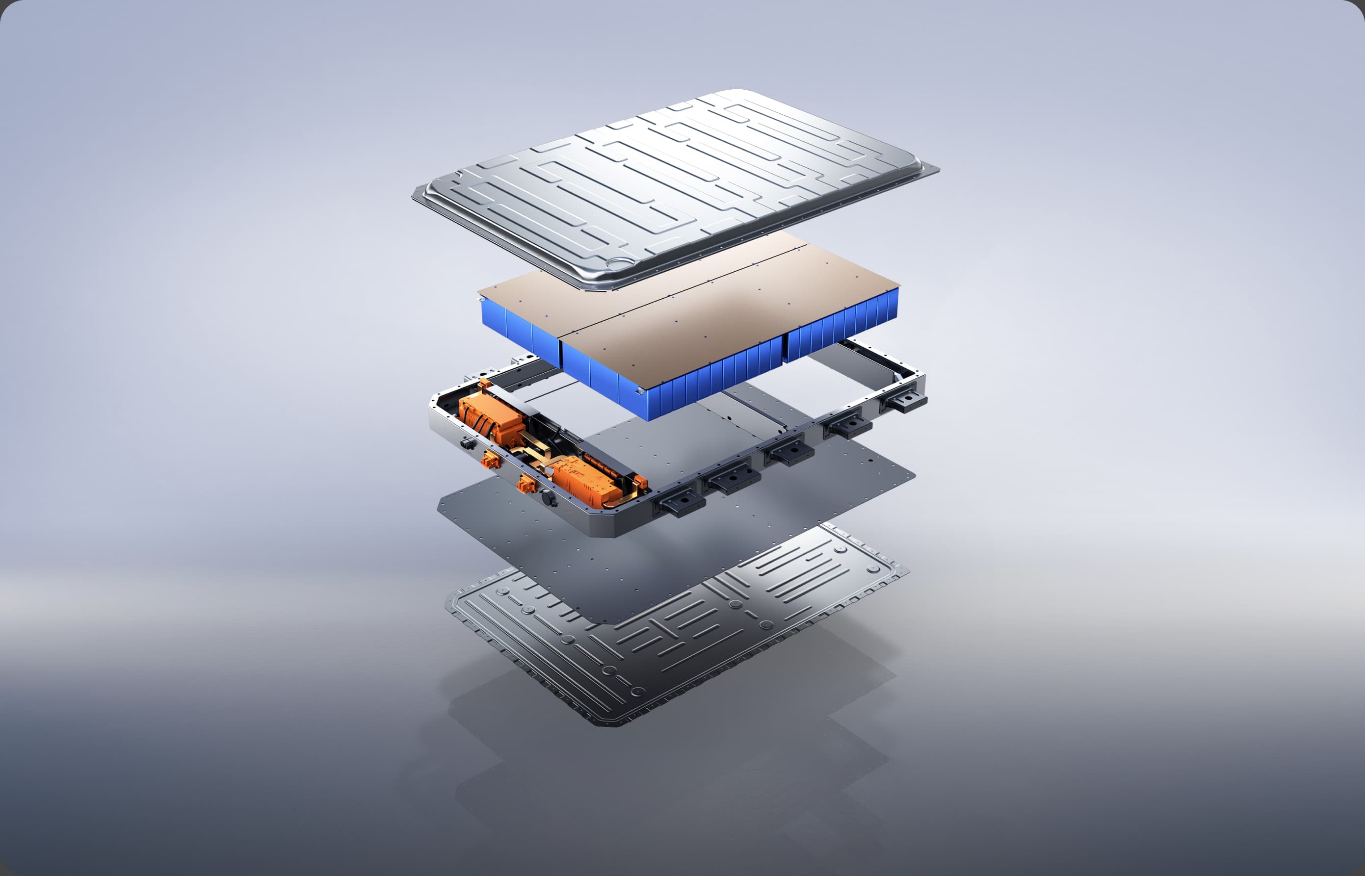 Exploded view of the Chery Q IP68-rated battery pack
